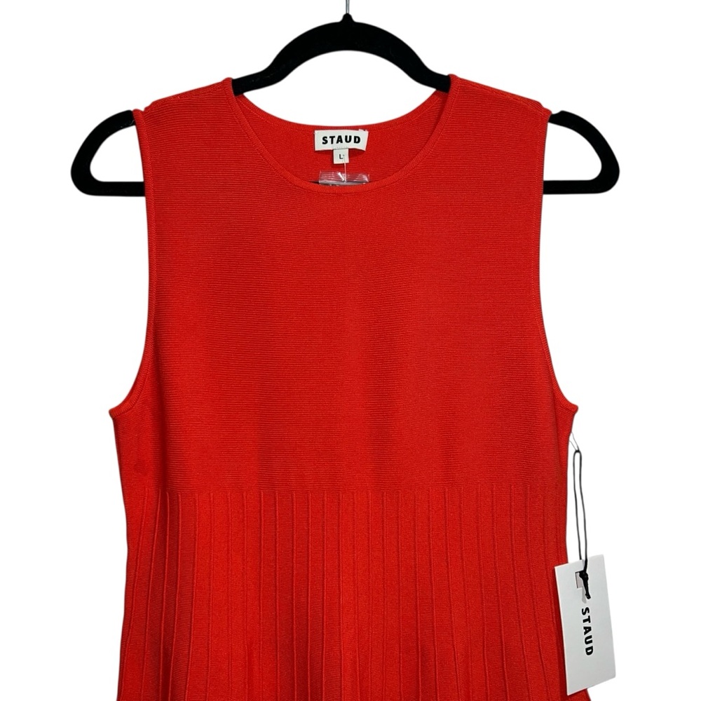 NEW NWT STAUD Elyse Midi Dress In Cayenne Orange Red - Picture 4 of 10